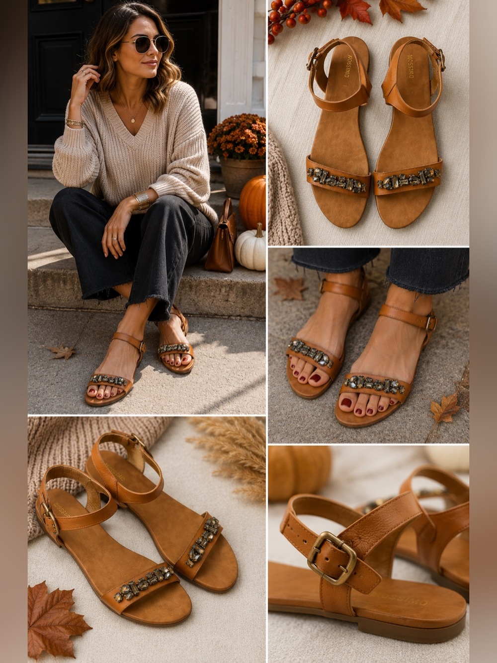 ✨ Mossimo Y2K Jeweled Cognac Ankle-Strap Sandals | Size 9.5